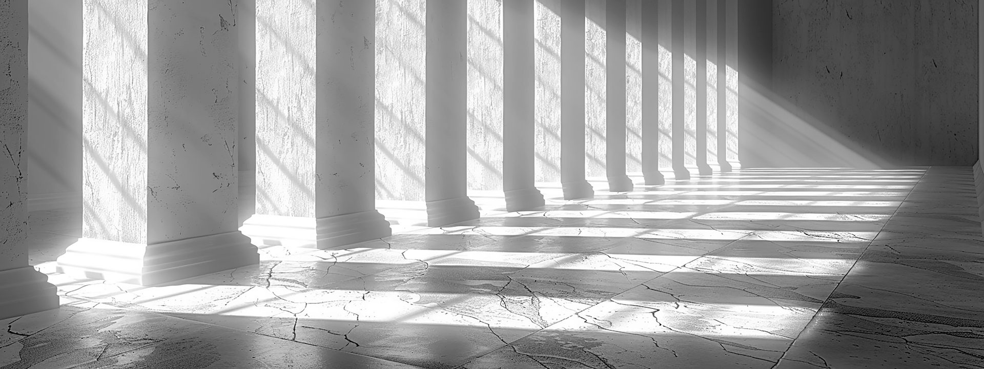 Daylight falling through columns onto a stone floor
